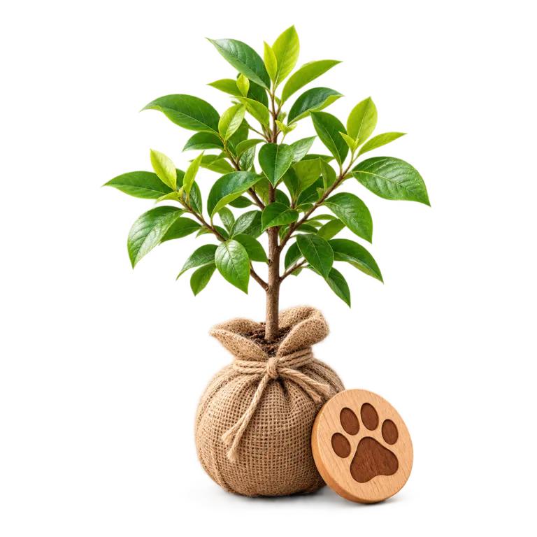 Árbol joven con una huella de madera, símbolo de los animales y el medio ambiente